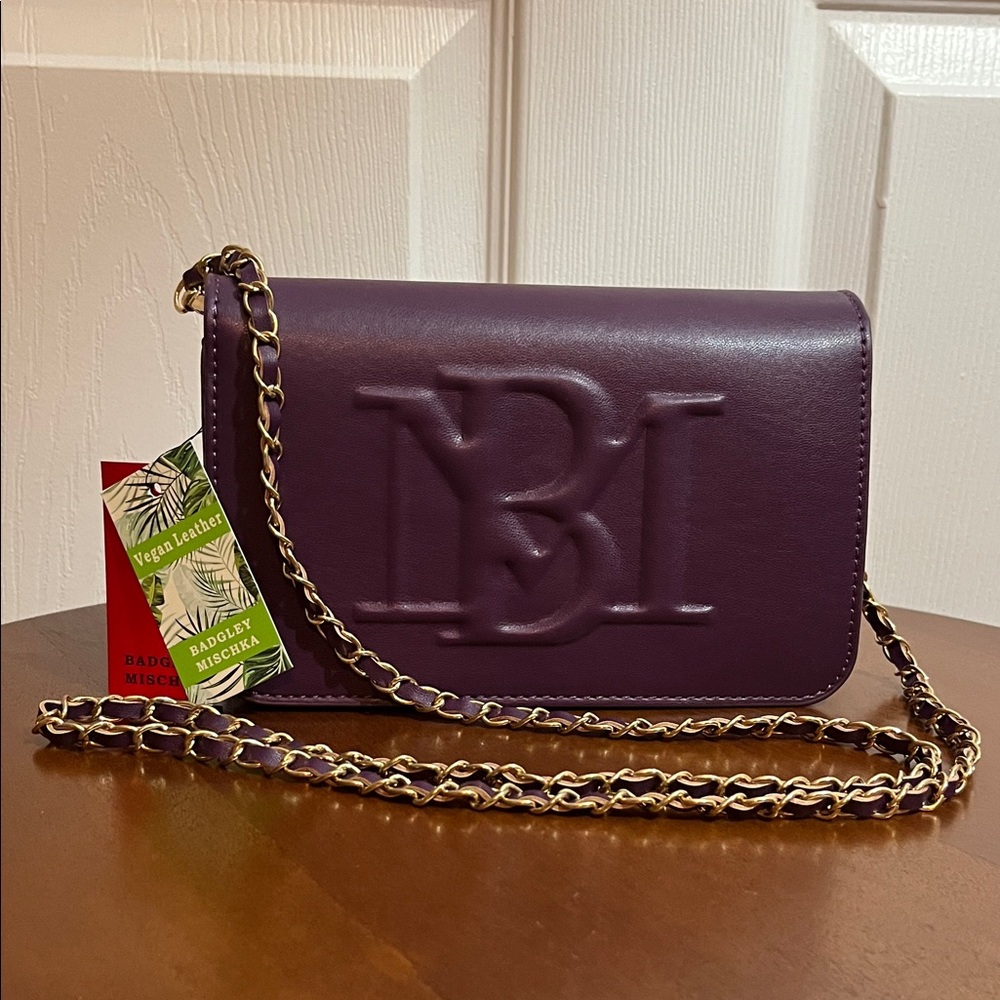 Badgley Mischka Logo Vegan Leather Crossbody Bag Purple - Women’s - NWT